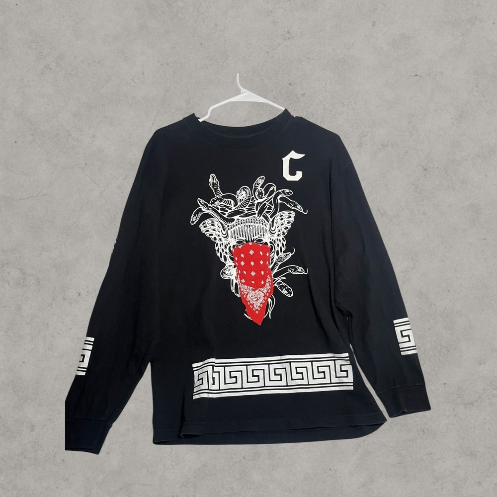 Crooks and Castles Medusa Bandana Graphic Long Sleeve Shirt Black Mens M
